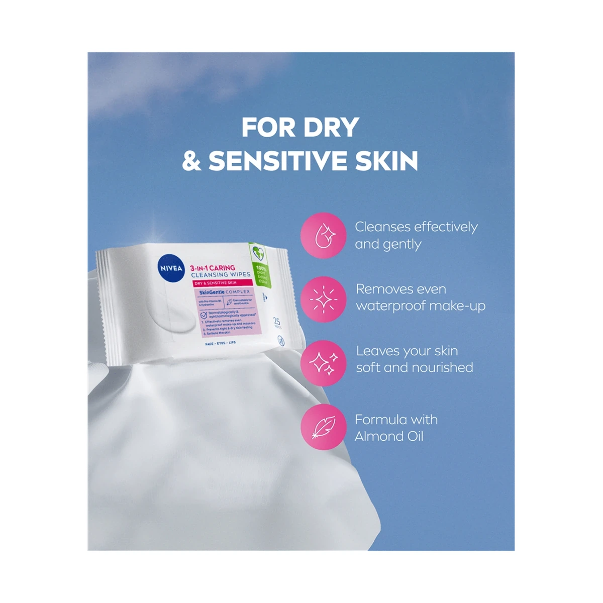 Caring 3-in-1 Cleansing Wipes for Dry Skin 25s