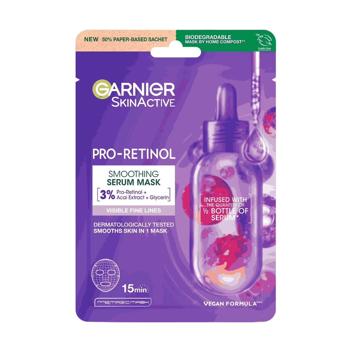 Skinactive Garnier Skin Active Pro-retinol Smoothing Serum Sheet Mask.