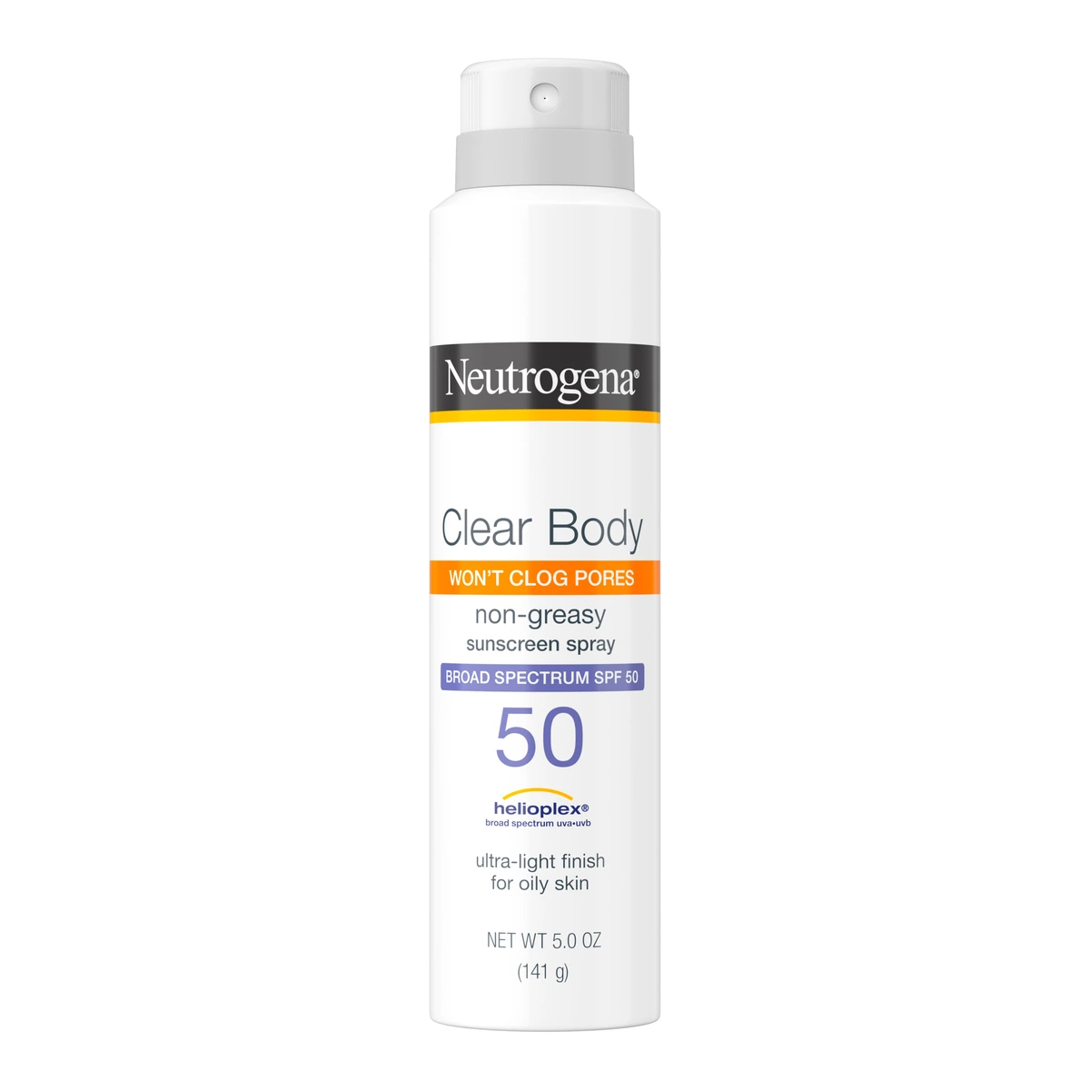Clear Body SPF 50 Sunscreen Spray, Non-Comedogenic, 5 oz