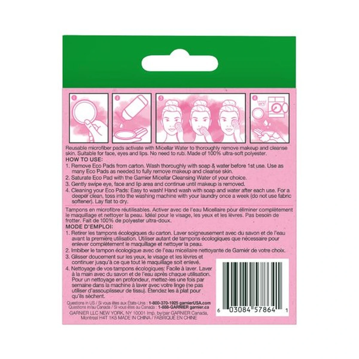 Garnier Skinactive Micellar Cleansing Eco Pads, Reusable, 3 Pack